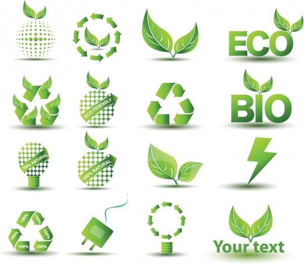 ecology tags icons modern green symbols sketch