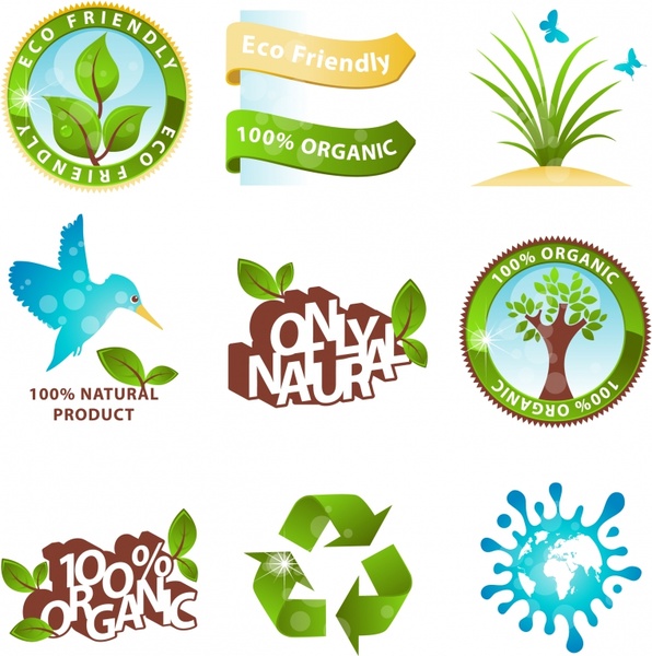 ecological icons shiny colored modern symbols sketch