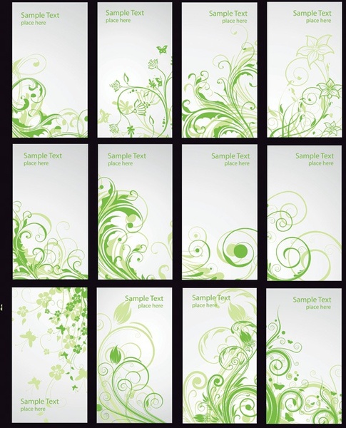 Green Floral Card Vector Set