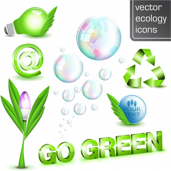 ecology design elements green modern 3d icons