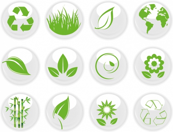 Green Nature on White icons