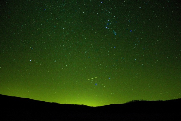 green night sky with stars at hogback prairie state natural area wisconsin