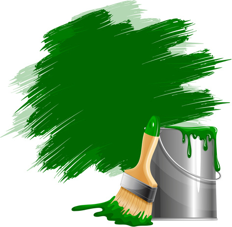 green paints with paint bucket vector 