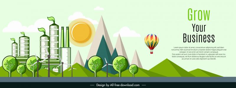 green power banner  template classic mill trees mountain scene 