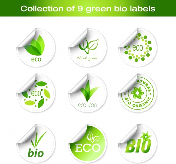 ecological labels templates white green curled circle decor