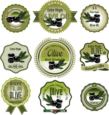 green style olive oil badges vector