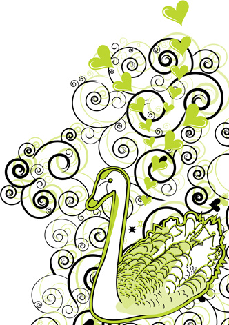 green swan with floral vector