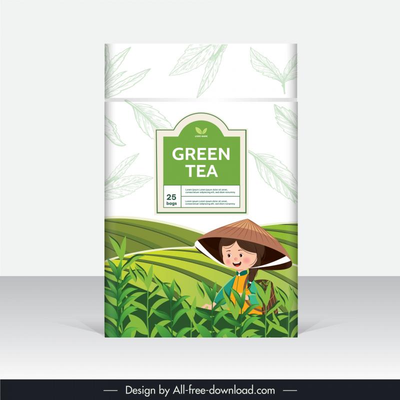 green tea packaging template cute cartoon 