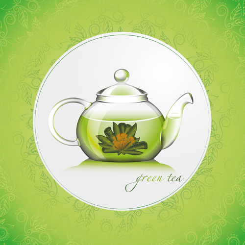 green tea with pattern background vector