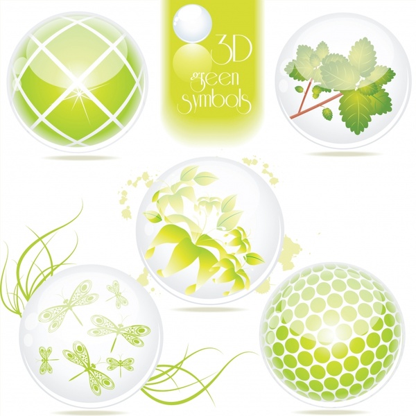 ecology design elements 3d green symbols