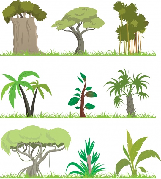 tree icons collection colored cartoon design