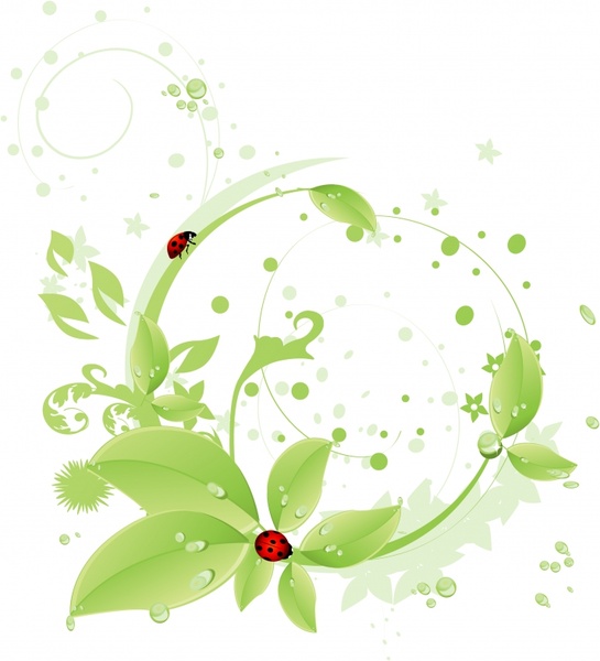 nature background green leaf ladybug droplet icons decor