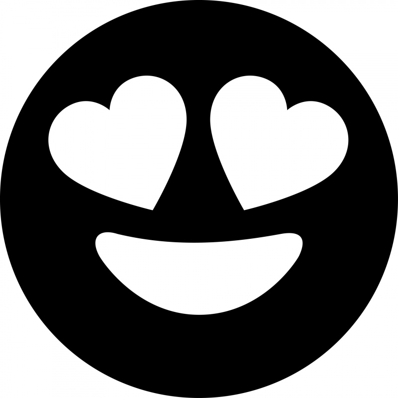 grin heart emotion icon heart shaped eyes circle face black white contrast