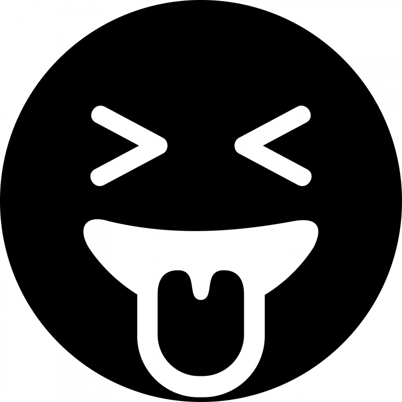 grin tongue squint emotion icon symmetric flat black white circle face sketch