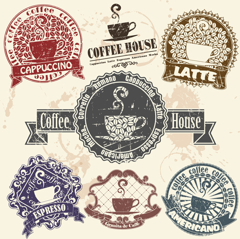 grunge coffee logo with labels vector graphic