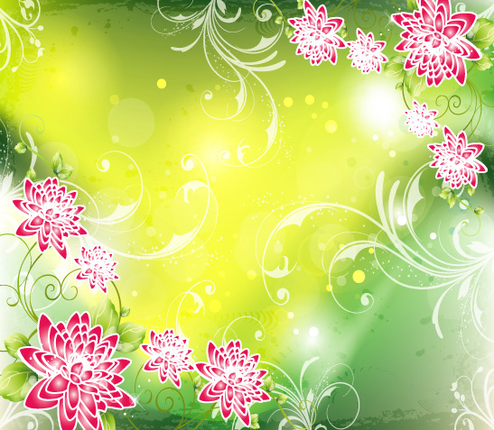 grunge green vector with red flower 