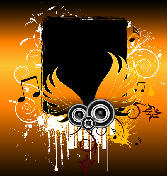 grunge music wings background vector