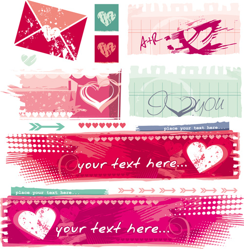 grunge valentines banners design elements