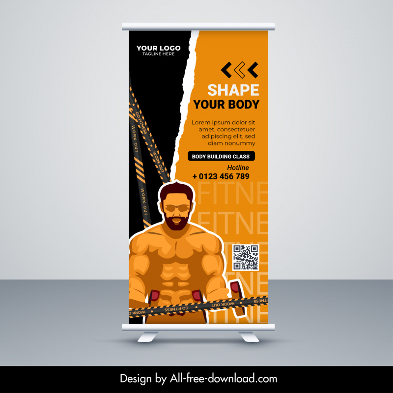 gym banner template muscle man cartoon