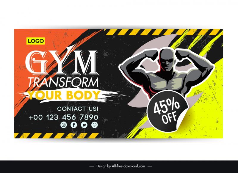 gym club discount banner contrast muscle athlete 