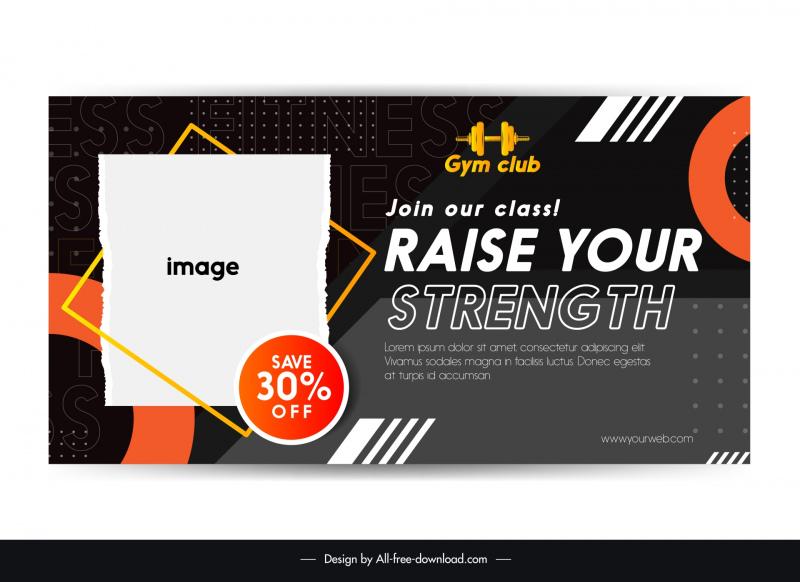gym club discount banner template contrast geometry design 