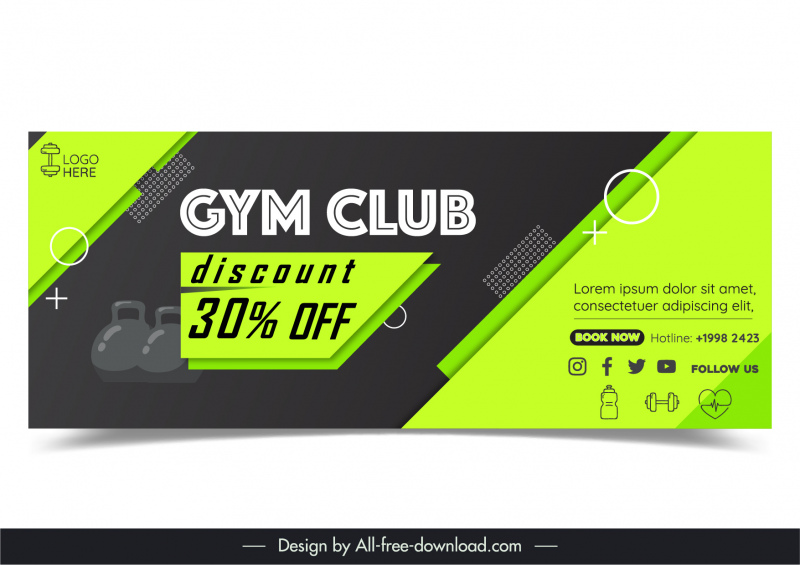 gym club discount banner template elegant contrast 