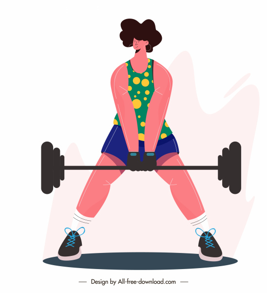 gymnasium sport icon woman dumbbell sketch cartoon character