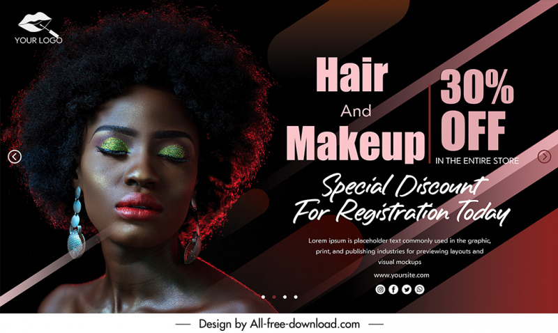 hair makeup sale banner template dark realistic 