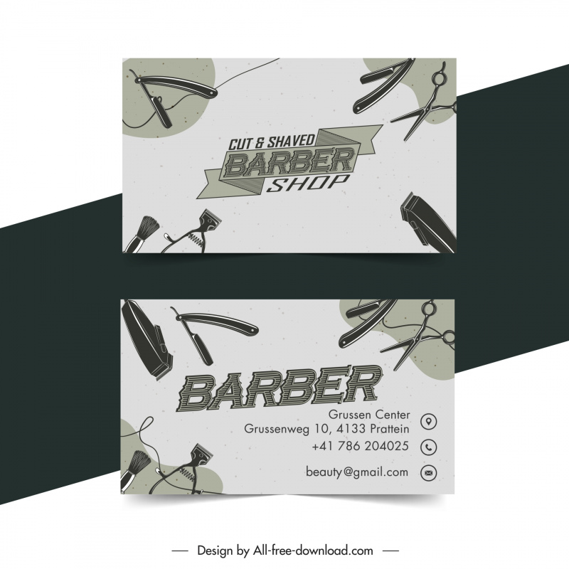 hair salon business card templates classic dark tools symbols