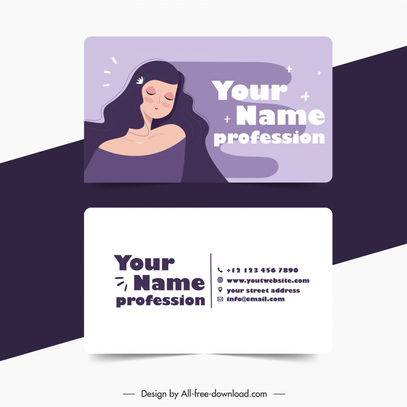 hair salon business card templates handdrawn cartoon lady 