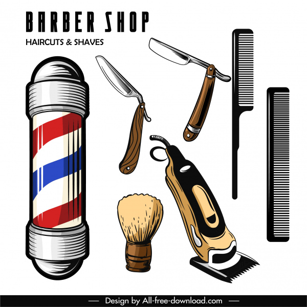 hairdressing design elements colored classical sketch