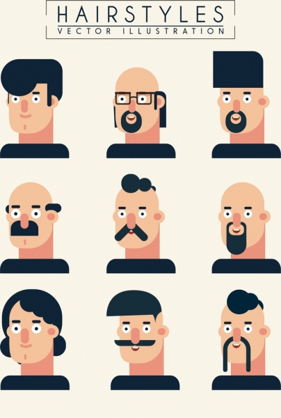 hairstyle collection male icons cartoon design