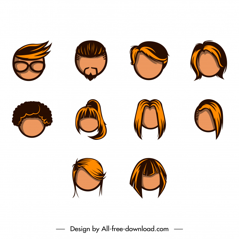 hairstyle icon sets flat handdrawn contemporary sketch
