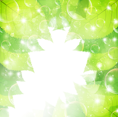 halation bubble with green leaves vector background