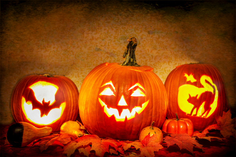 halloween backdrop frightening pumpkins decor