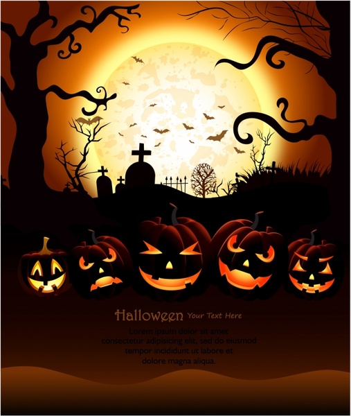 Halloween background with moon and cemetery Free vector in Adobe Illustrator ai  .AI 