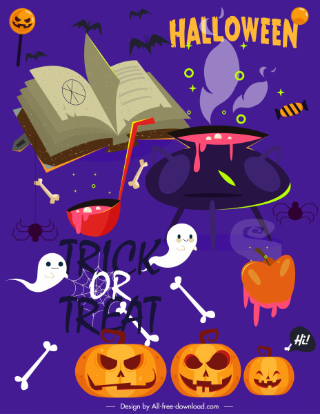 halloween banner scary symbols sketch colorful classic design