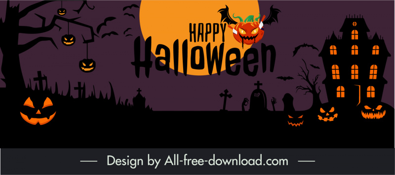 halloween banner template dark silhouette design horror elements decor