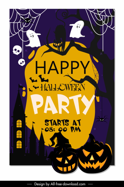halloween banner template scary night funny ghost sketch