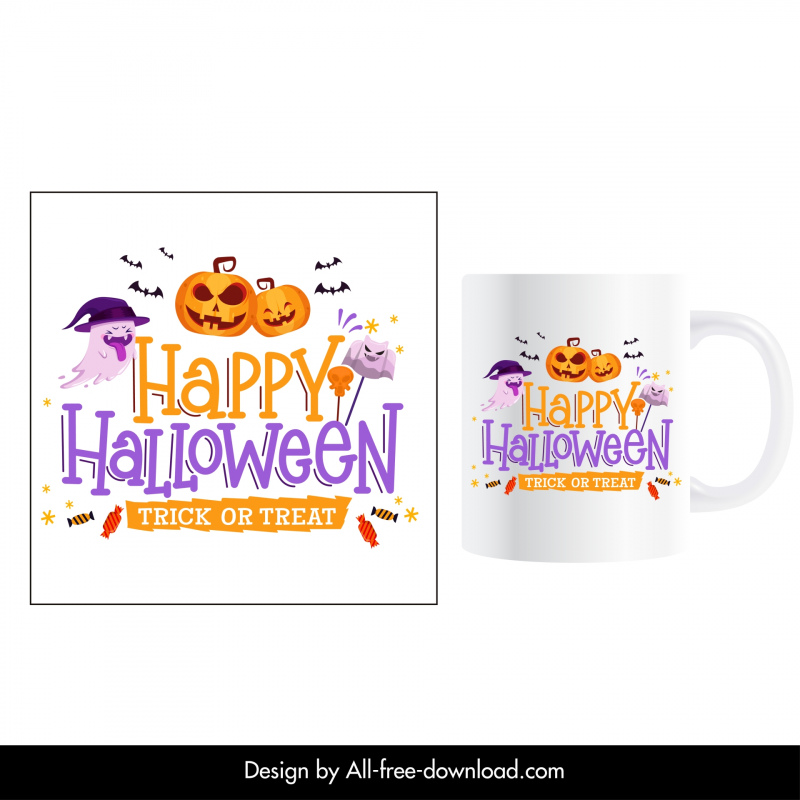 halloween cup design elements dynamic ghost pumpkin bats