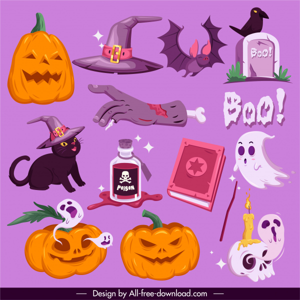 halloween design elements colorful horror classical symbols sketch