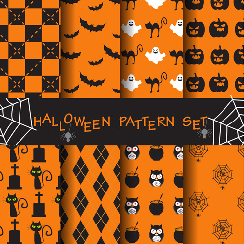 halloween elements seamless pattern vector