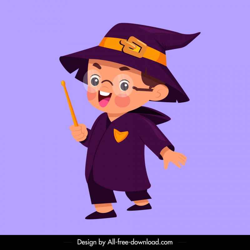 halloween icon boy in wizard costume sketch cute cartoon character