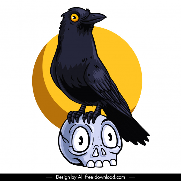 halloween icon crow skull sketch handdrawn cartoon