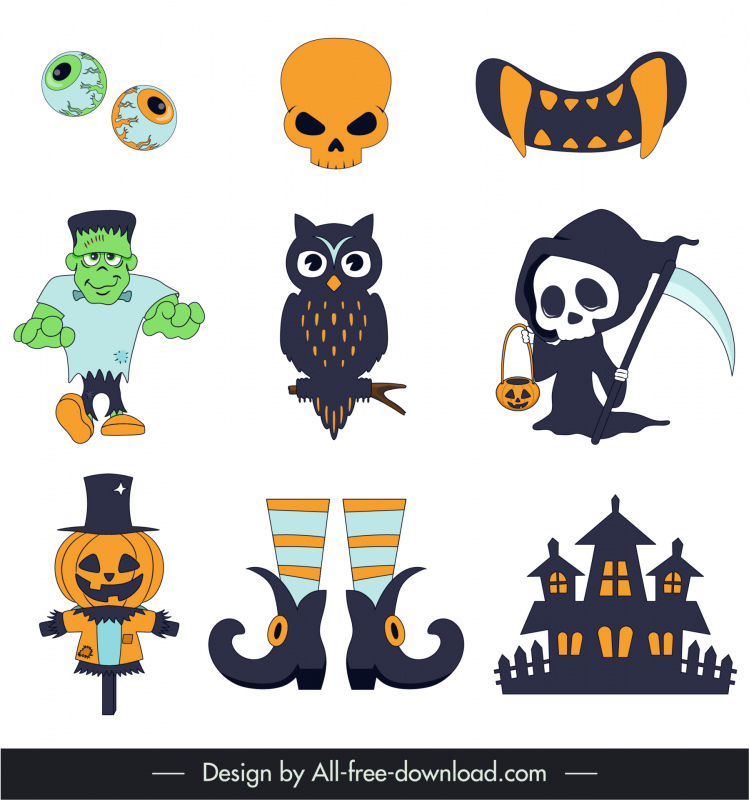 halloween icons flat frightening symbols outline 