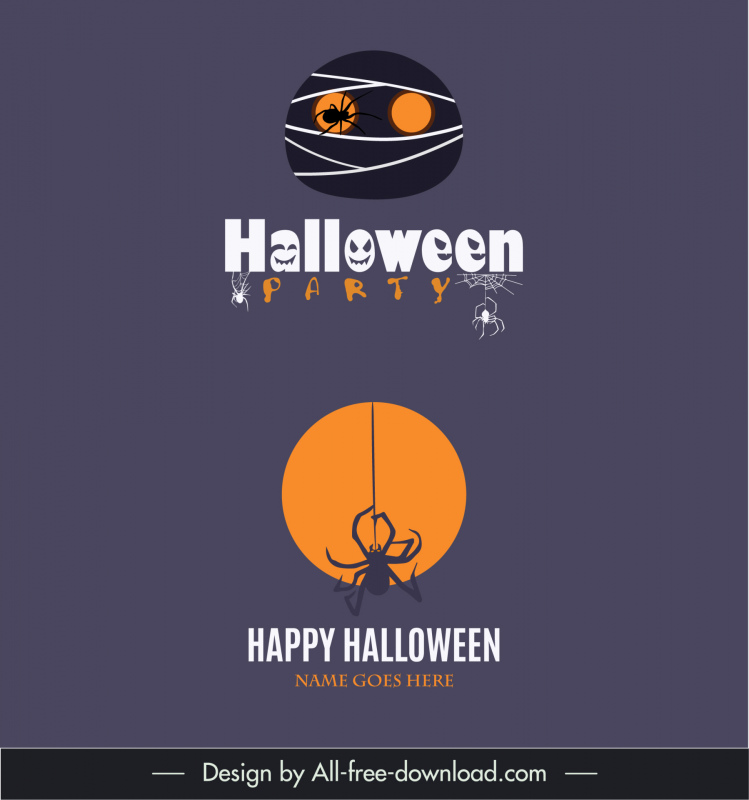 halloween logo template flat frightening spiders horror faces sketch 
