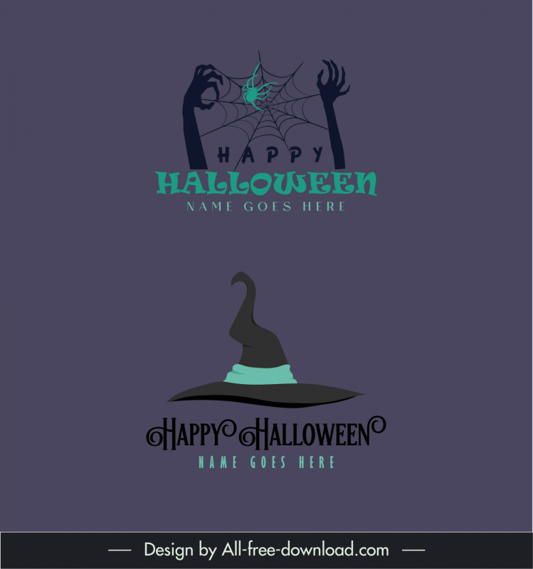 halloween logo templates flat dark horror arms spiderweb witch hat elements sketch