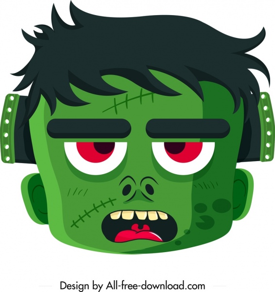 halloween mask template scary green face icon