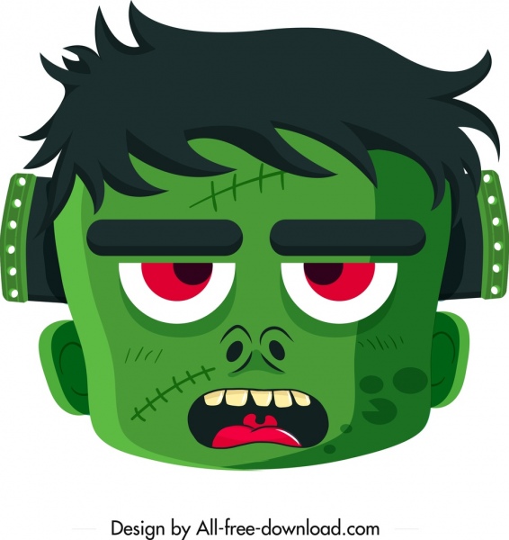 halloween mask template scary green face icon 