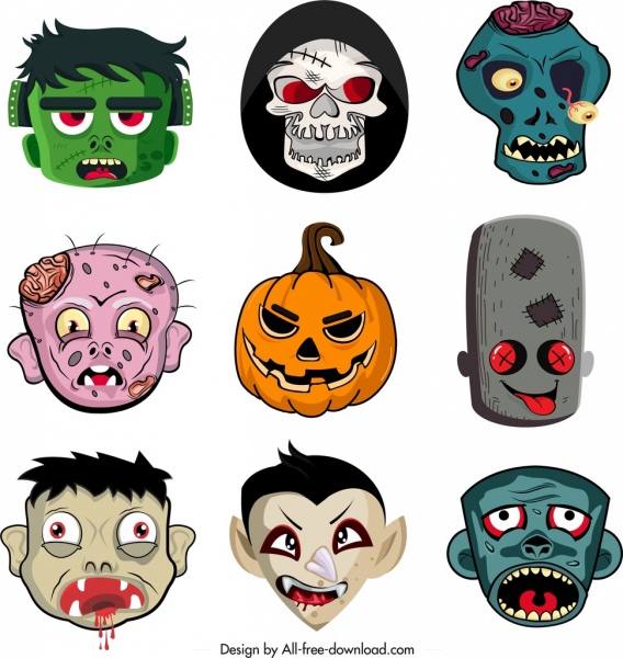 halloween masks templates collection horror funny emotional faces